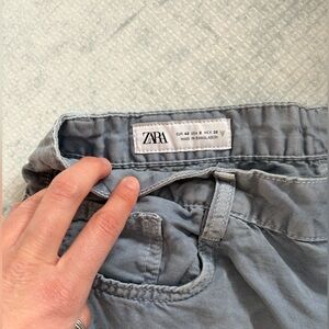 Zara Light Blue Linen and Cotton Wide Leg Pants